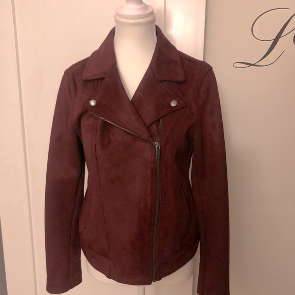Faux suede burgundy moto jacket size small - Picture 1 of 9